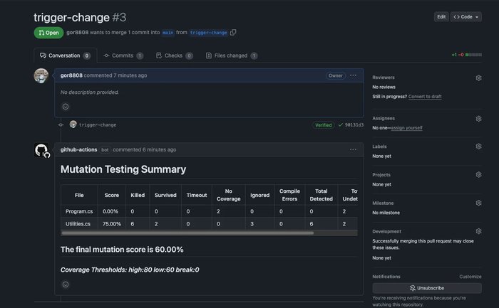 Mutation testing report posted on a pull request.